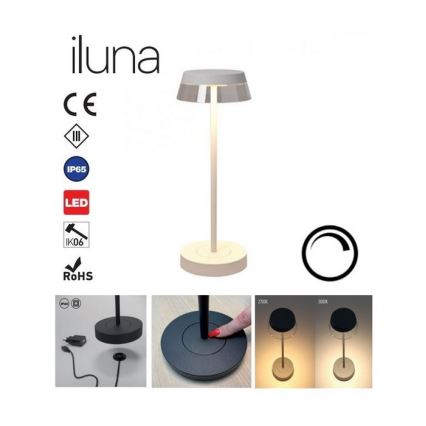 Redo 90306 - LED bordlampe m. touch-funktion dæmpbar ILUNA LED/2,5W/5V 2700-3000K 3000 mAh IP65 hvid