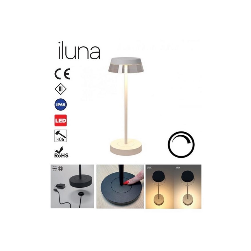 Redo 90306 - LED bordlampe m. touch-funktion dæmpbar ILUNA LED/2,5W/5V 2700-3000K 3000 mAh IP65 hvid