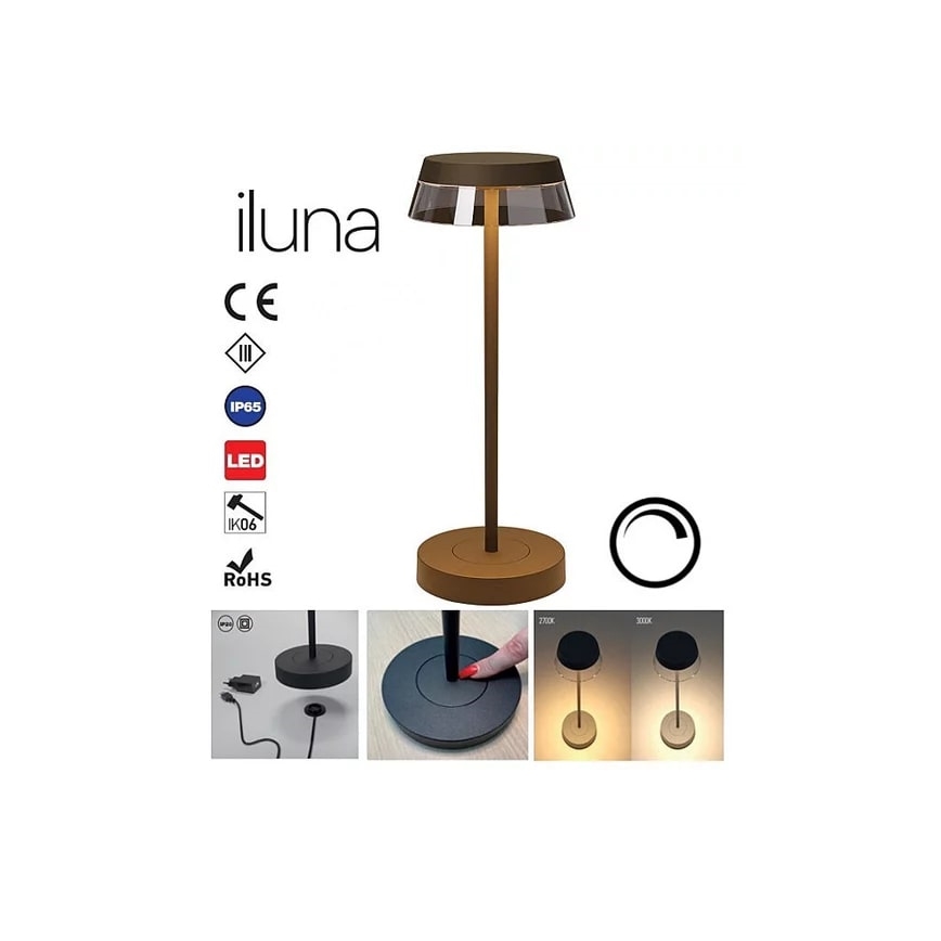 Redo 90308 - LED bordlampe m. touch-funktion dæmpbar ILUNA LED/2,5W/5V 2700-3000K 3000 mAh IP65 brun