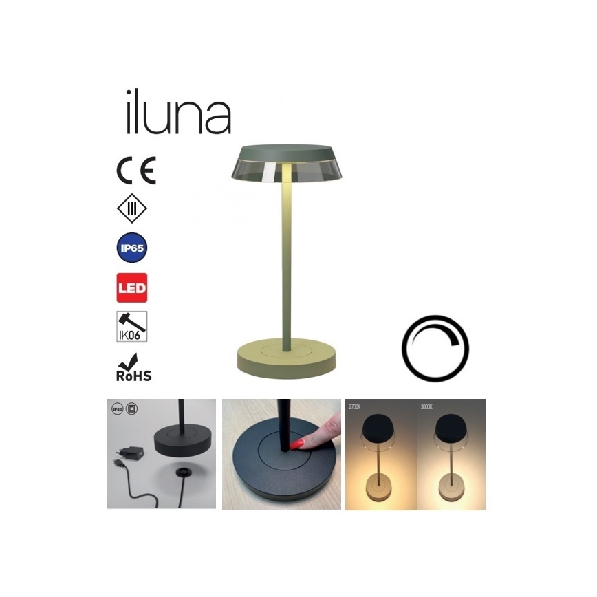 Redo 90309 - LED bordlampe m. touch-funktion dæmpbar ILUNA LED/2,5W/5V 2700-3000K 3000 mAh IP65 grøn
