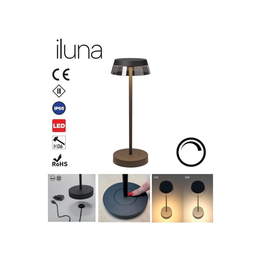Redo 90312 - LED bordlampe m. touch-funktion dæmpbar ILUNA LED/2,5W/5V 2700-3000K 3000 mAh IP65 sort