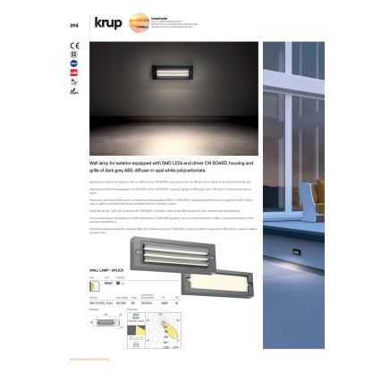 Redo 90330 - LED Udendørs væglampe KRUP LED/6W/230V IP65 antracit