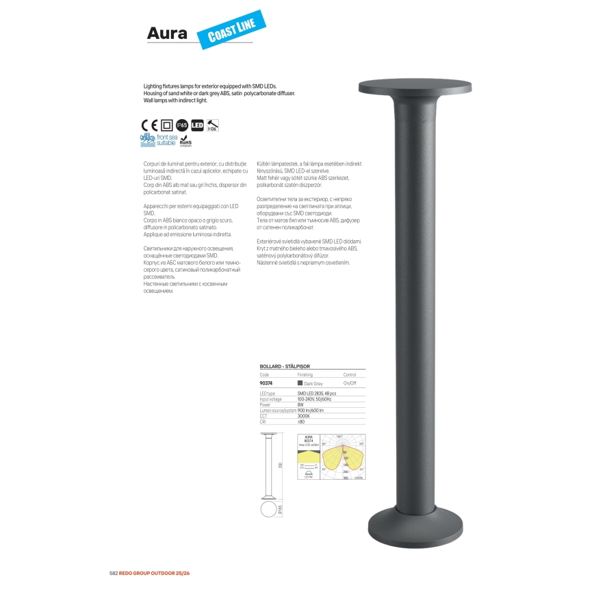 Redo 90371 - AURA LED udendørs vægarmatur 8W/230V 3000K IP65 antracit