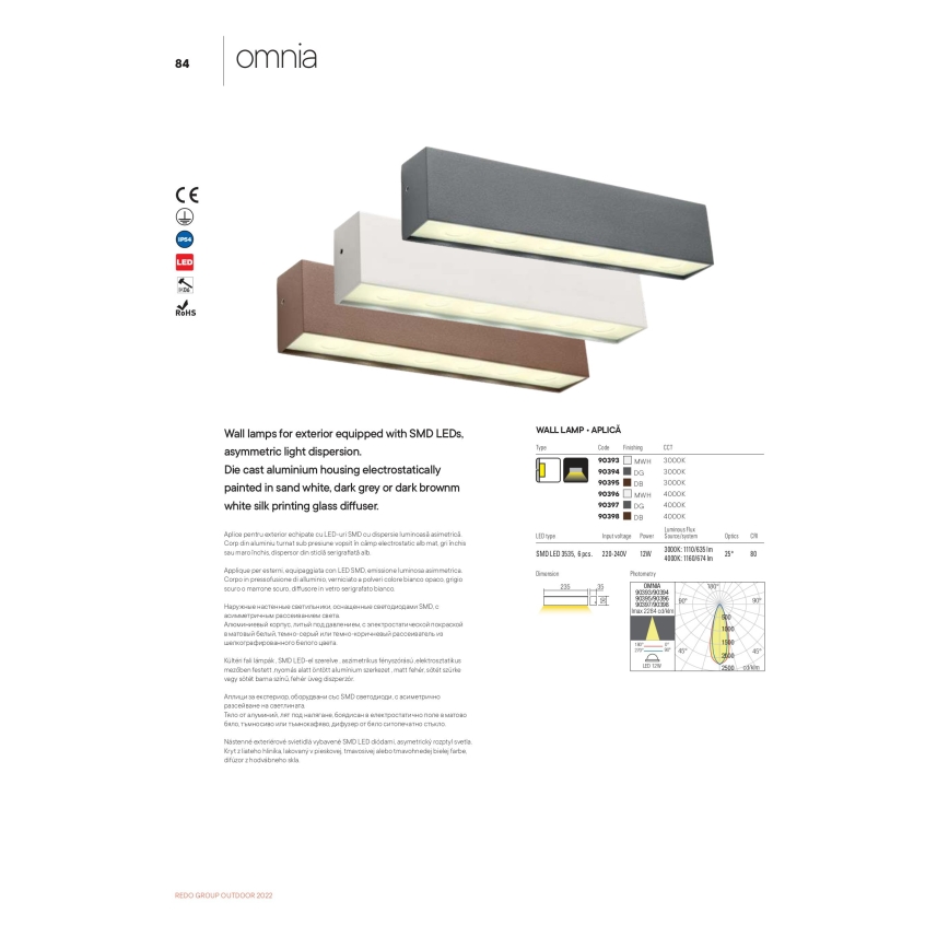 Redo 90394 - LED Udendørs væglampe OMNIA LED/12W/230V 3000K IP54 grå
