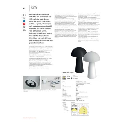 Redo 90439 - KIRA LED udendørslampe, dæmpbar og berøringsbetjent, LED/4,7W/230V, 2200 mAh, IP44, sort