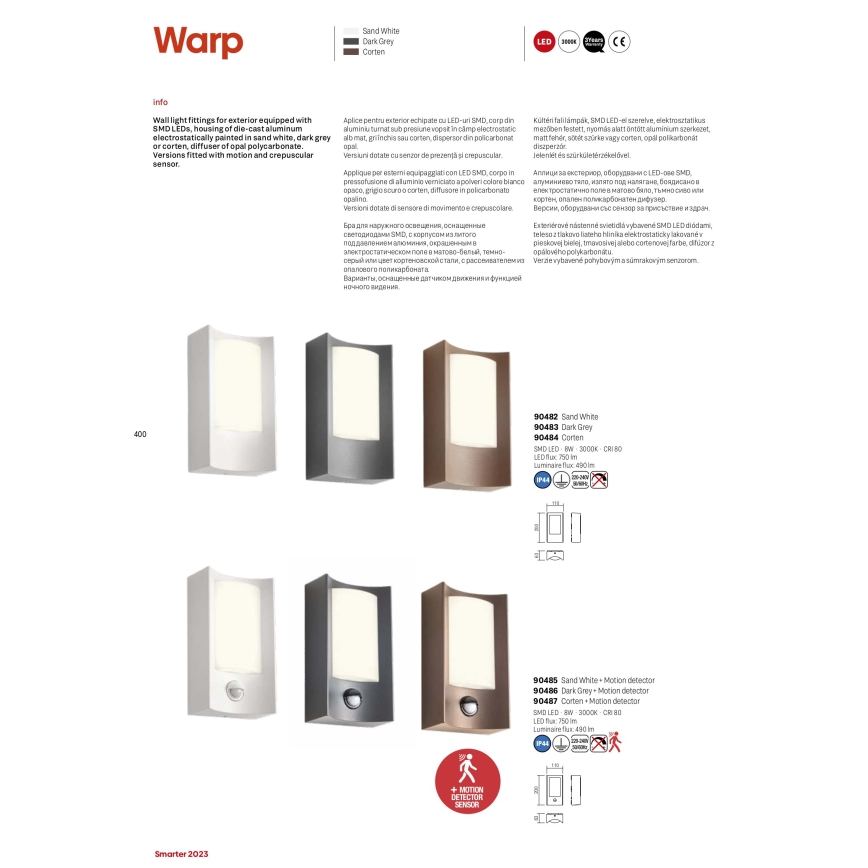Redo 90483 - Udendørs LED væglampe WARP LED/8W/230V 3000K IP44 antracit