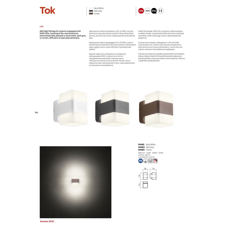 Redo 90492 - Udendørs LED væglampe TOK LED/14,8W/230V IP44 antracit
