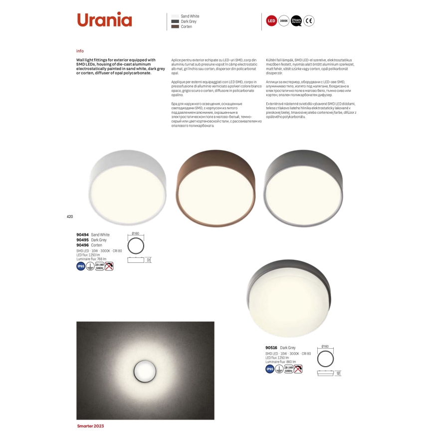 Redo 90516 - Udendørs LED loftlampe URANIA LED/10W/230V diameter 16 cm IP65 antracit