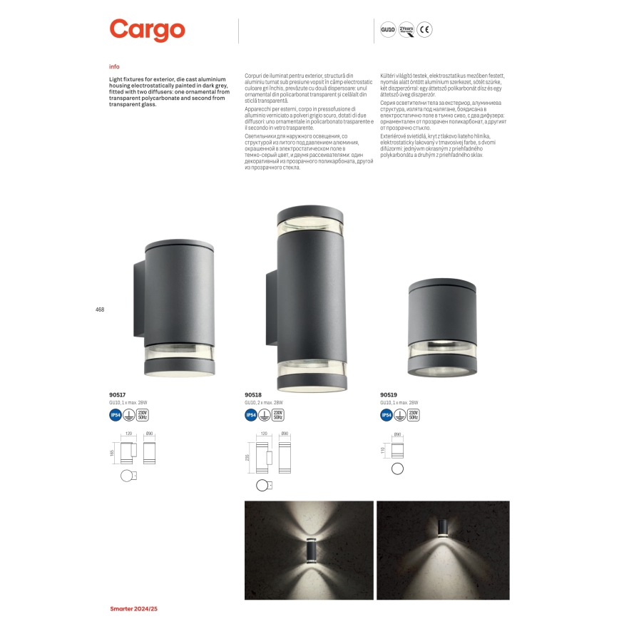 Redo 90519 - Udendørs loftlampe CARGO 1xGU10/28W/230V IP54 antracit
