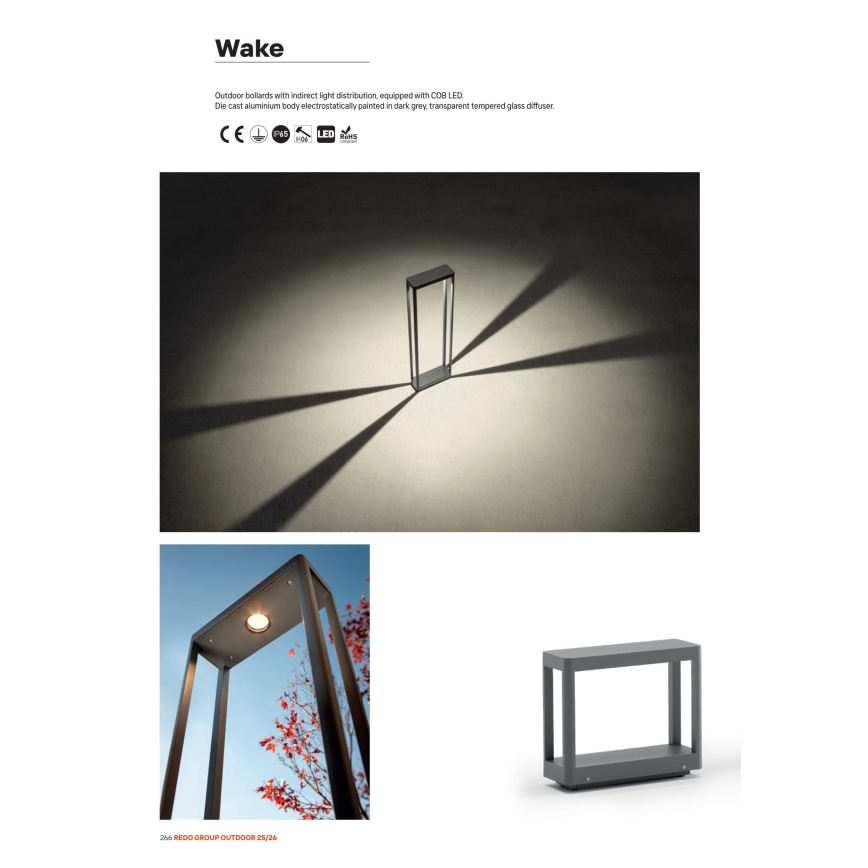 Redo 90581 - LED udendørslampe WAKE LED/8W/230V 3000K 50 cm IP65 antracit