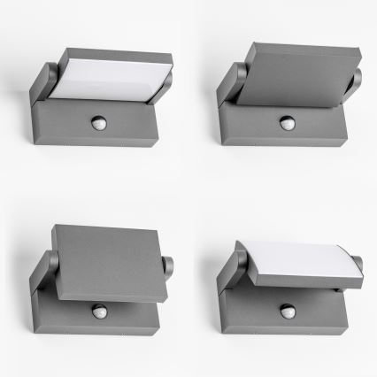 Redo 90587 - FLIP LED udendørs væglampe med sensor, 20W/230V, 3000K, CRI 90, IP54, antracit