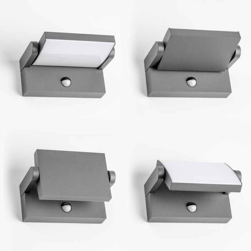 Redo 90587 - FLIP LED udendørs væglampe med sensor, 20W/230V, 3000K, CRI 90, IP54, antracit