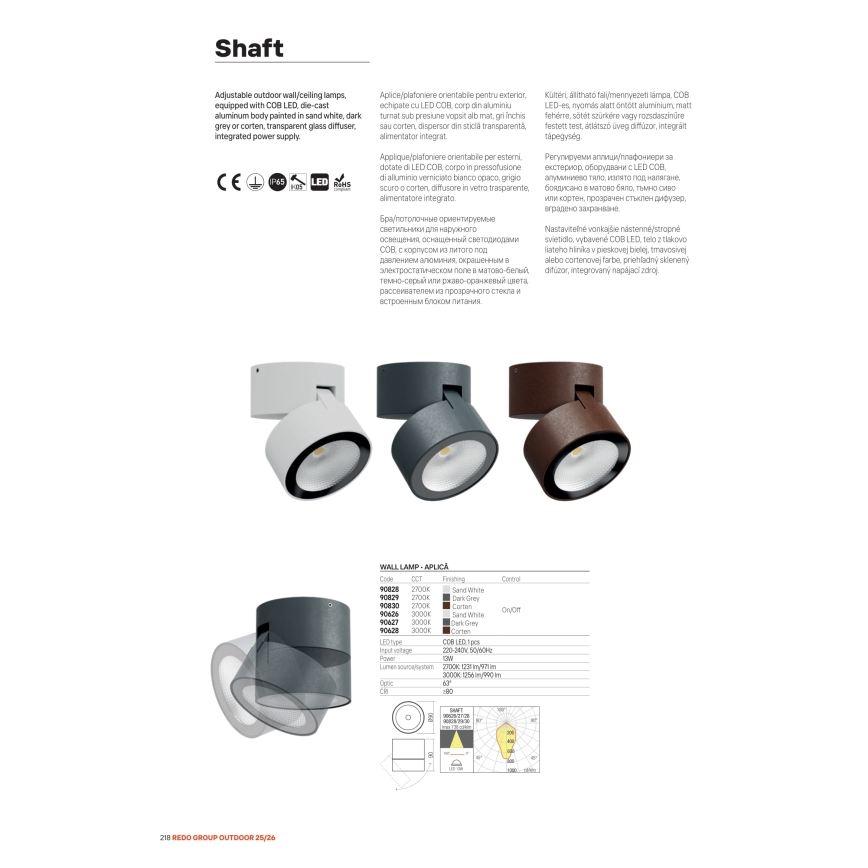 Redo 90628 - Udendørs LED-spot SHAFT LED/13W/230V 3000K Ø 9 cm IP65 brun