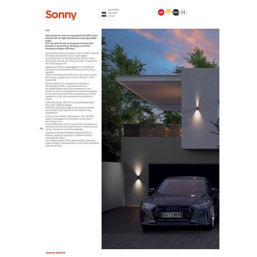 Redo 90635 - Udendørs LED væglampe SONNY 2xLED/5W/230V 2200/3000/4000K IP54 hvid