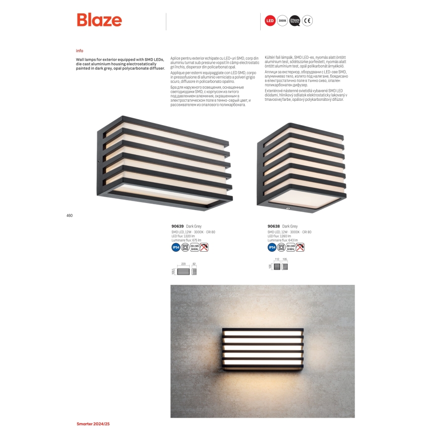 Redo 90639 - Udendørs LED væglampe BLAZE LED/12W/230V 3000K IP54 antracit