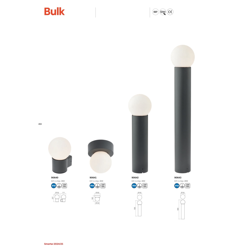 Redo 90643 - Udendørslampe BULK 1xE27/28W/230V 80 cm IP44 antracit