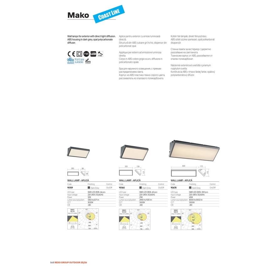Redo 90678 - LED udendørs vægarmatur MAKO LED/65W/230V 3000K IP65 antracit