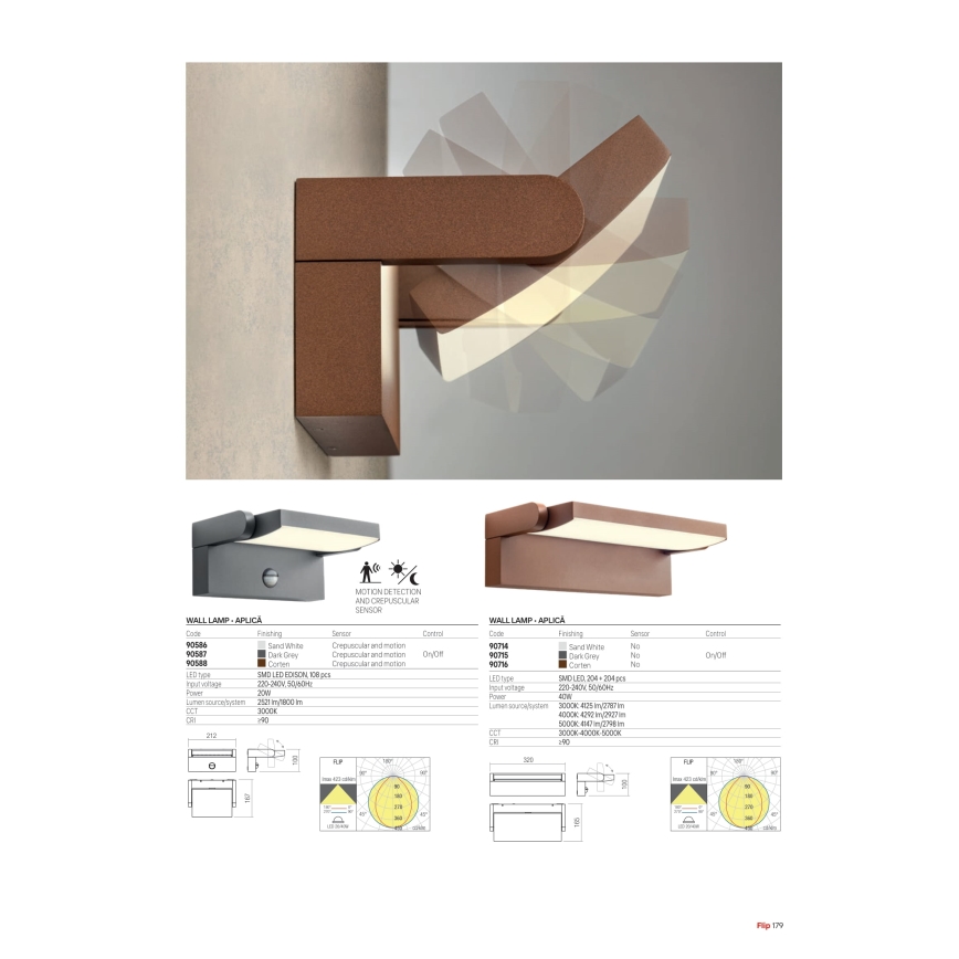 Redo 90715 - LED udendørs væglampe FLIP LED/40W/230V 3000/4000/5000K CRI 90 IP54 antracit