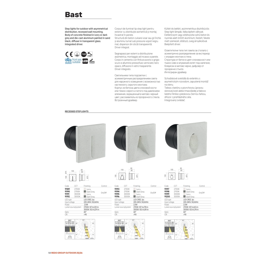 Redo 91199 - LED udendørs orienteringsarmatur BAST LED/2,5W/230V 3000K CRI 90 IP65 grå