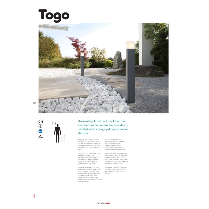 Redo 9265 - Udendørs væglys TOGO 1xE27/13W/230V IP44