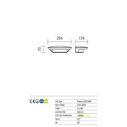 Redo 9407 - Udendørs LED væglampe PLATE 4xLED/3W/230V 4100K IP54 antracit