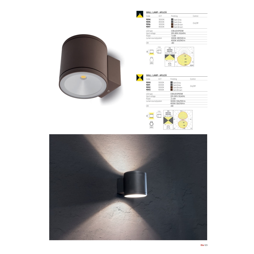 Redo 9594 - LED udendørs væglampe ETA LED/6W/230V 3000K IP54 antracit