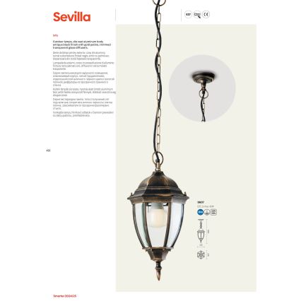 Redo 9605 - Udendørs væglampe SEVILLA 1xE27/42W/230V IP44 guldfarvet/patina