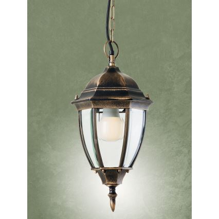 Redo 9607 - Udendørspendel med kædeophæng SEVILLA 1xE27/42W/230V IP44 guldfarvet/patina