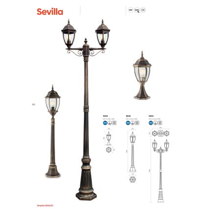 Redo 9607 - Udendørspendel med kædeophæng SEVILLA 1xE27/42W/230V IP44 guldfarvet/patina