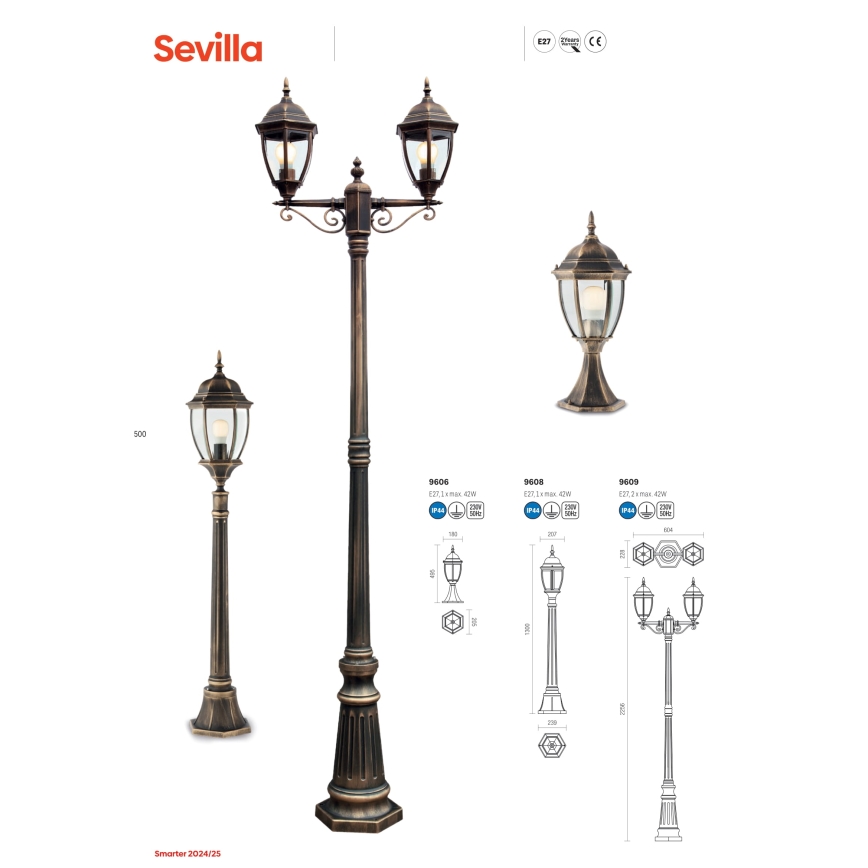 Redo 9607 - Udendørspendel med kædeophæng SEVILLA 1xE27/42W/230V IP44 guldfarvet/patina