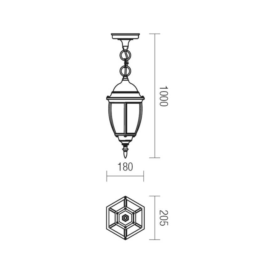 Redo 9607 - Udendørspendel med kædeophæng SEVILLA 1xE27/42W/230V IP44 guldfarvet/patina