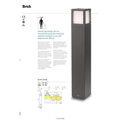 Redo 9644 - Udendørslampe BRICK 1xE27/23W/230V IP54