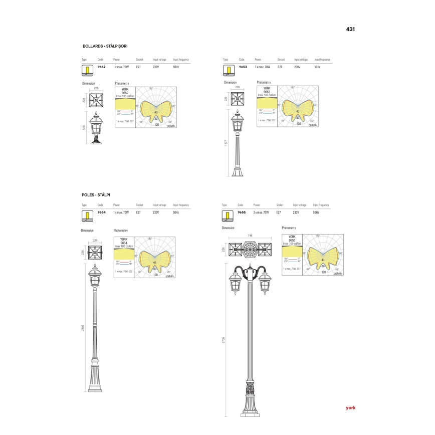 Redo 9652 - Udendørslampe YORK 1xE27/70W/230V IP44 brun