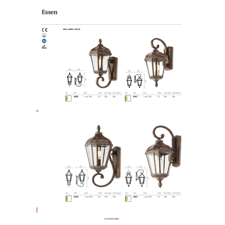 Redo 9656 - Udendørs væglampe ESSEN 1xE27/70W/230V IP44 brun/patina