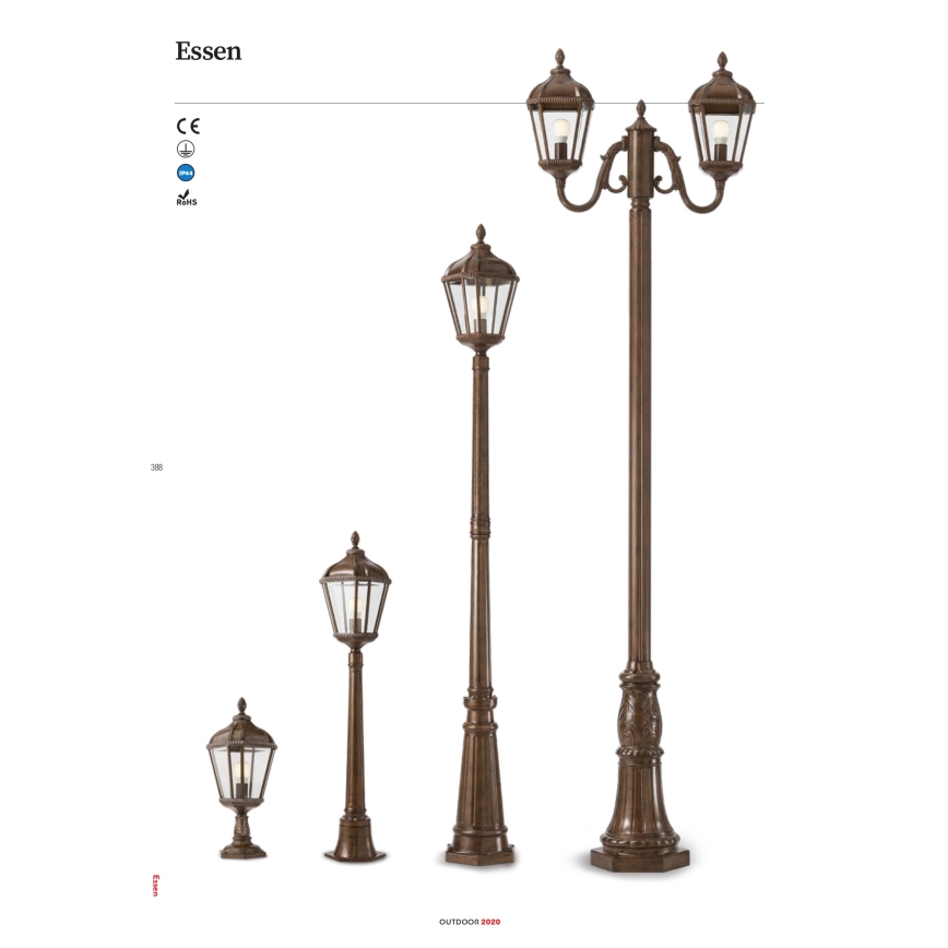 Redo 9662 - Udendørslampe ESSEN 1xE27/70W/230V 221,5 cm IP44 brun/patina