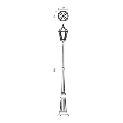 Redo 9662 - Udendørslampe ESSEN 1xE27/70W/230V 221,5 cm IP44 brun/patina