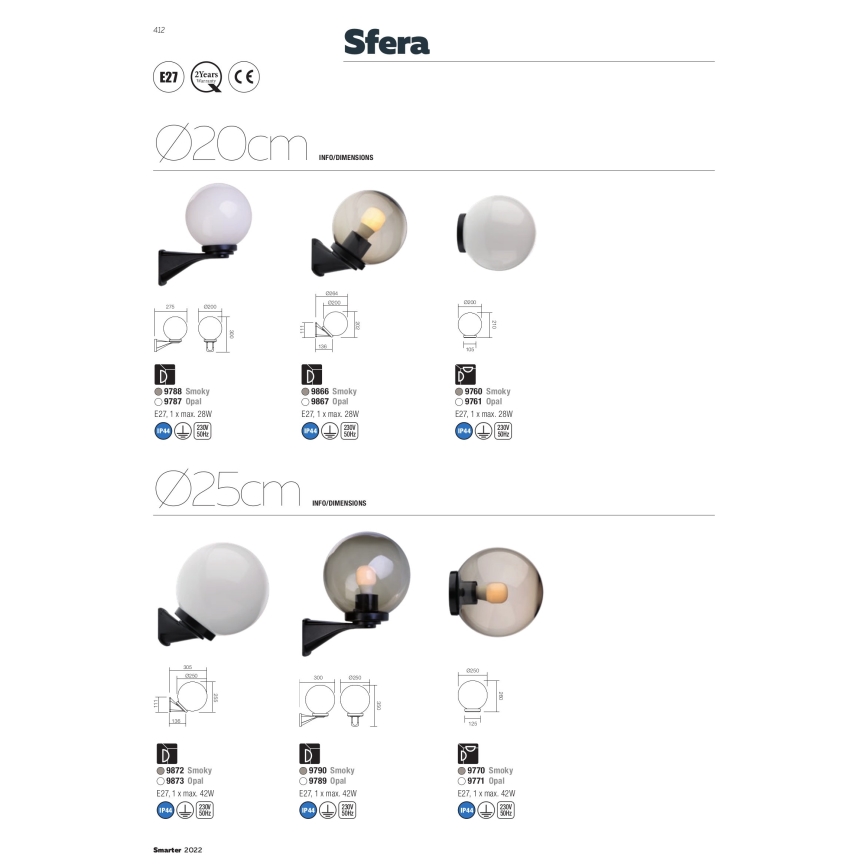 Redo 9770 - Reserveskærm til udendørs lampe SFERA diameter 25 cm IP44 brun