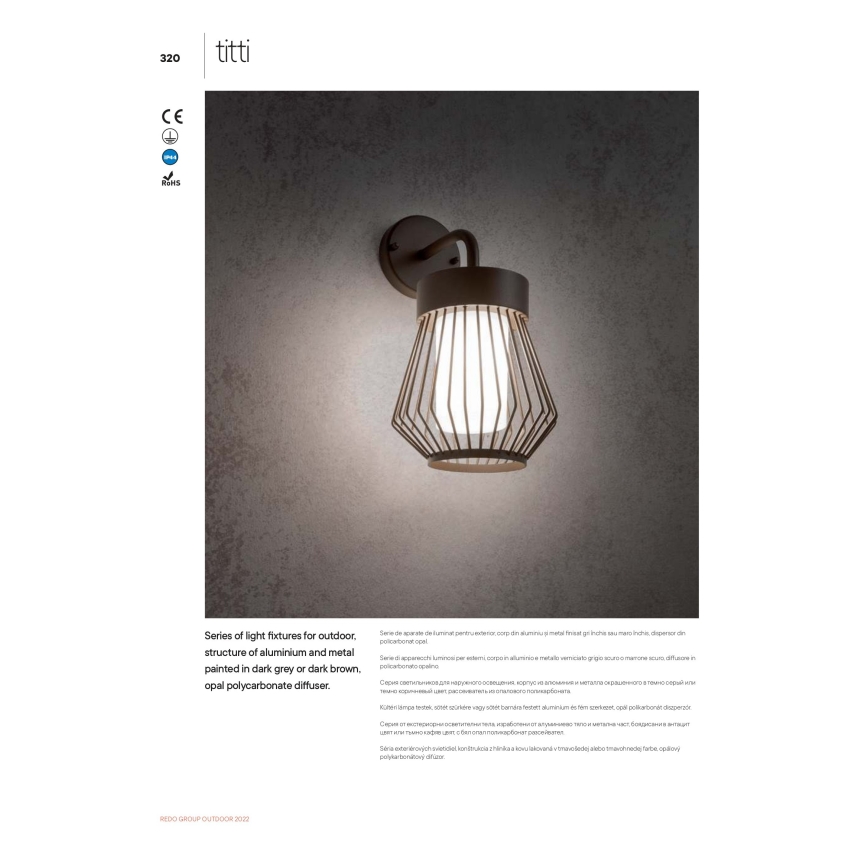 Redo 9843 - Udendørs væglampe TITTI 1xE27/42W/230V IP44 antracit