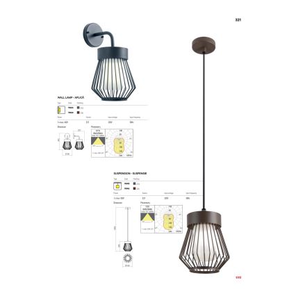 Redo 9846 - Udendørs pendellampe TITTI 1xE27/42W/230V IP44 brun