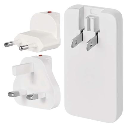 Rejseadapter med udskiftelige USB-stik, GaN, 100–250 V