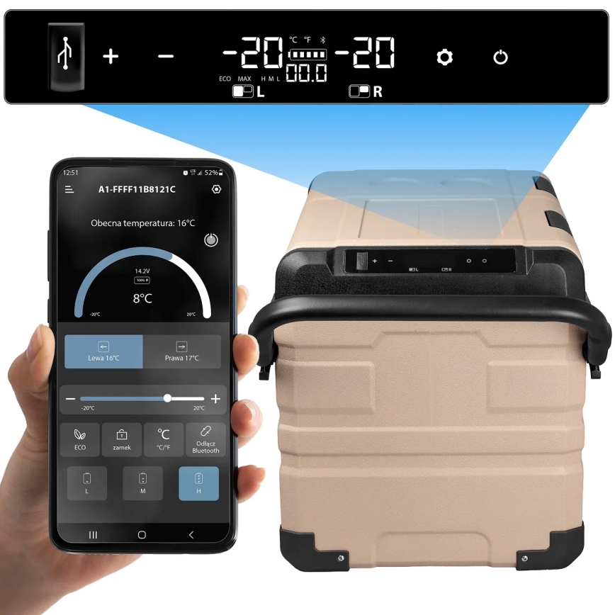 Rejsekøleskab med LCD-display 39 l 230V/12V/24V brun