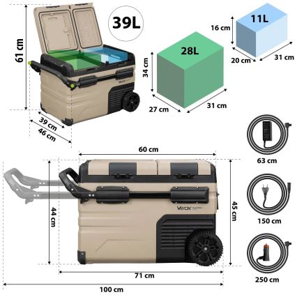 Rejsekøleskab med LCD-display 39 l 230V/12V/24V brun
