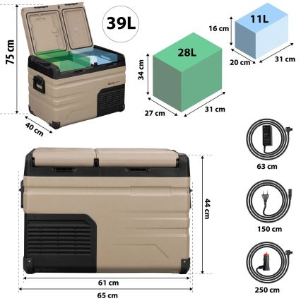 Rejsekøleskab med LCD-display 39 l 230V/12V/24V brun