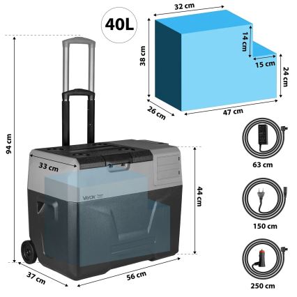 Rejsekøleskab med LCD-display 40 l 230V/12V/24V sort