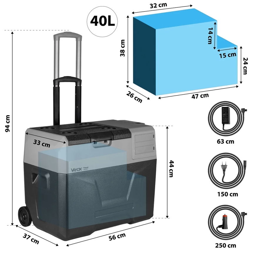 Rejsekøleskab med LCD-display 40 l 230V/12V/24V sort
