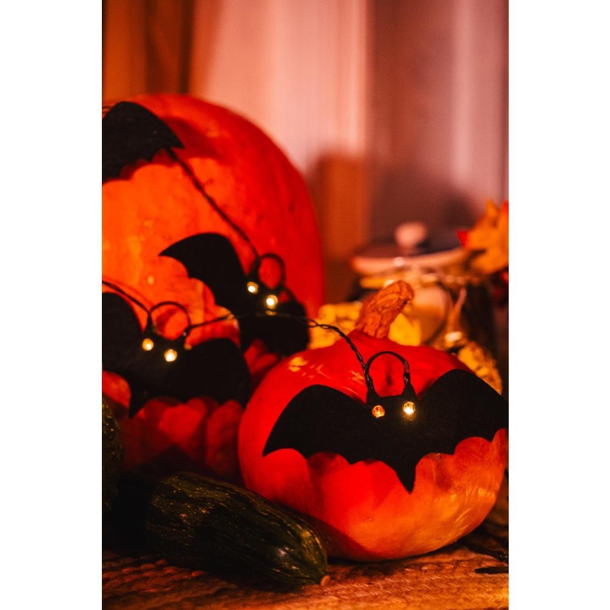 Dekorativ LED lyskæde HALLOWEEN 10xLED/2xAA/varm hvid 1,3 m flagermus