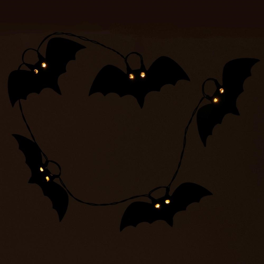 Dekorativ LED lyskæde HALLOWEEN 10xLED/2xAA/varm hvid 1,3 m flagermus