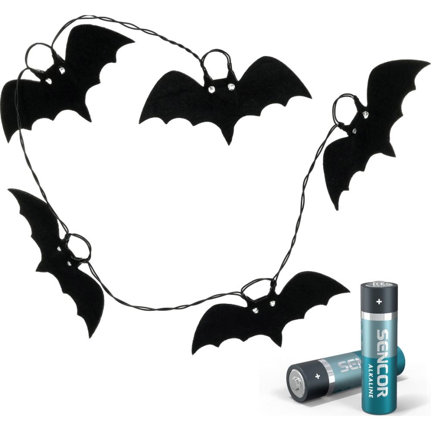 Dekorativ LED lyskæde HALLOWEEN 10xLED/2xAA/varm hvid 1,3 m flagermus