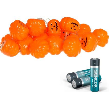 Dekorativ LED lyskæde HALLOWEEN 20xLED/3xAA/varm hvid 3,3 m græskar