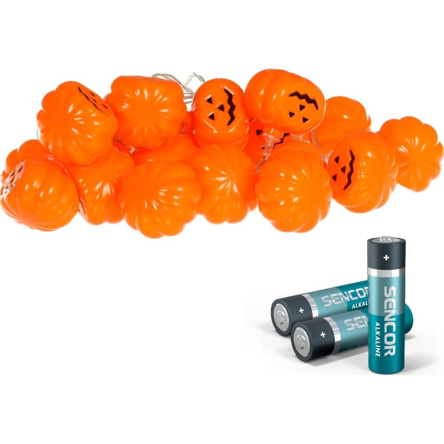 Dekorativ LED lyskæde HALLOWEEN 20xLED/3xAA/varm hvid 3,3 m græskar